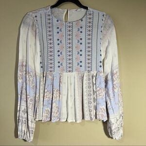 ✨ Taylor & Sage Women’s Floral Embroidered Boho Top Cream Purple XS